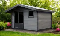 Abri de Jardin Composite EVORA Gris 7,5m2 - Structure en Aluminium - Composite Co-Extrude - Anti-UV - Resistant a la Corrosion